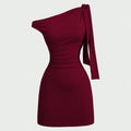 European and american style hot girl cross-border new solid color one-shoulder sleeveless patchwork tie-up bodycon mini dress for women