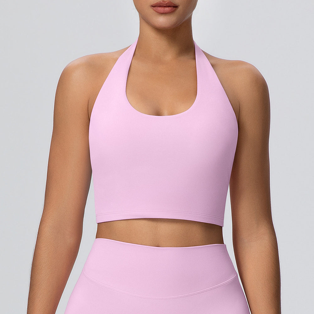 Cloud-feel halter neck backless yoga tank top - all-in-one sports bra with built-in padding, shockproof running fitness bra