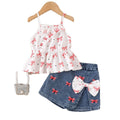 Children's clothing shein cross-border girl suit cherry white suspender top skirt
