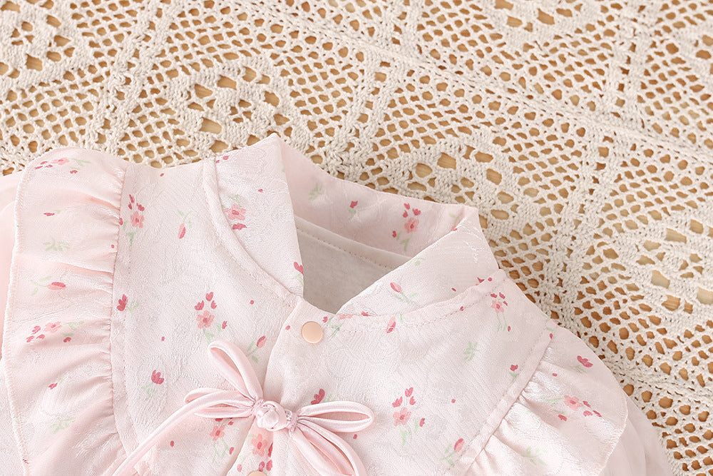 Baby spring & fall new arrival onesie full moon 100 days baby girl princess floral double layer romper outing onesie