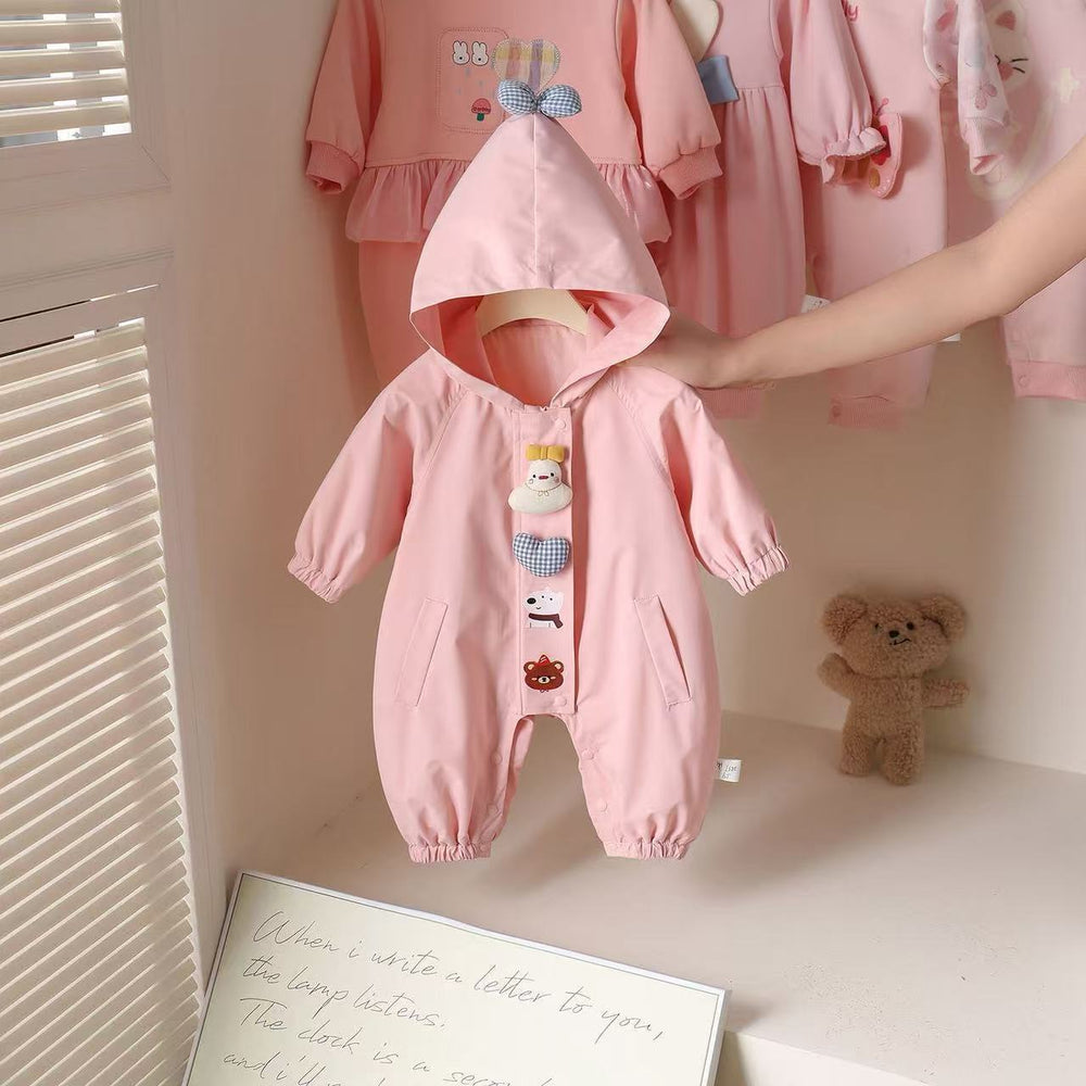 Baby rompers fashionable windbreaker super cute outdoor crawling suit spring and autumn baby girl one-piece hooded outwear