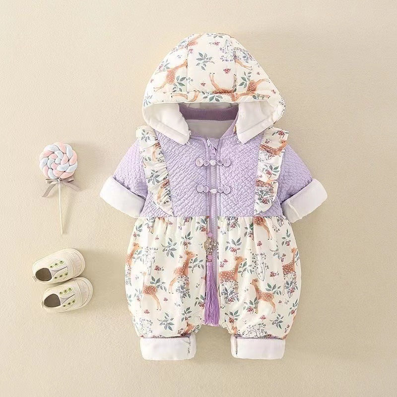 Newborn infant baby girl onesie - newborn to first birthday, thickened, faux two-piece outerwear, super cute romper, trendy swaddle