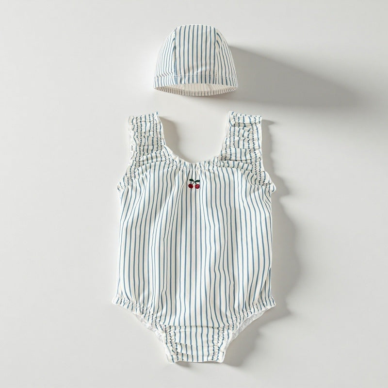 Baby girl swimsuit cute  girls' vacation hot spring striped cherry kids swimwear ins bikini swimsuit