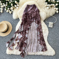 K-style tie-dye ruffles a-line skirt for women summerhigh waistslimming lookasymmetricalelegant mid-length skirtwork clothing