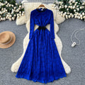 French chic, understated elegance: women's autumn  dress - high-end, slim-fit, figure-flattering, lace maxi dress