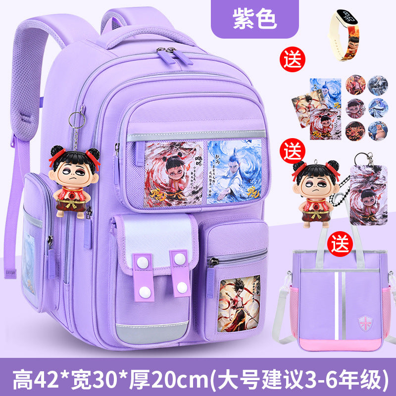 New nezha backpack for boys and girls, grades 1-6: spine protection, lightweight design, and extra-large capacity
