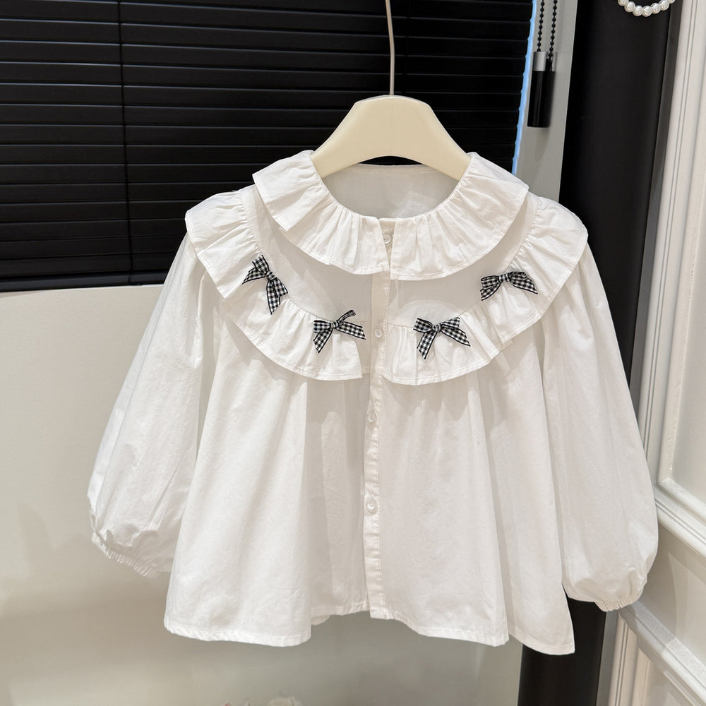 Springnew arrivalgirlshirt baby girlfashionk-stylelong sleeves shirt stylekidstopscasual children's clothing trendy