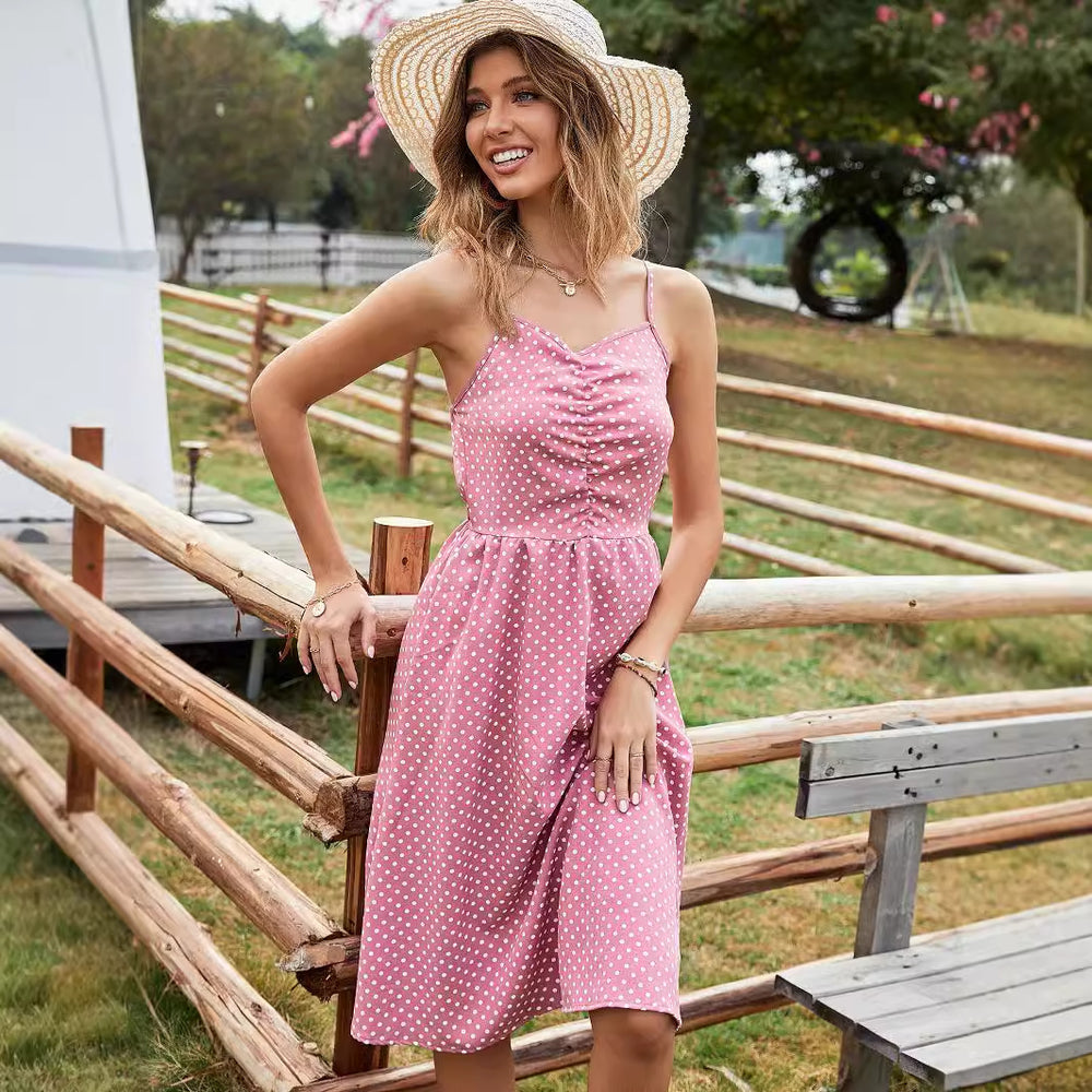 In stock - 91192# european & american  casual dress - women's elegant sexy spaghetti strap printed floral ladylike dress
