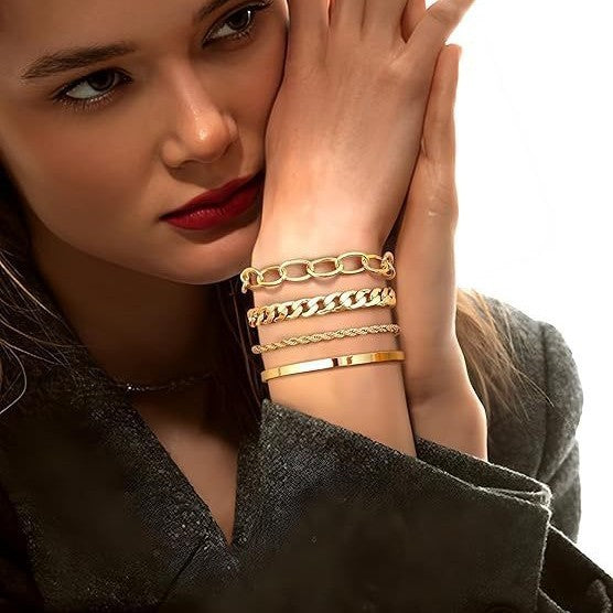 European and american cross-border jewelry: statement chunky bead faux pearl bracelet for women - geometric metal chain bracelet