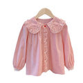 Kids'  autumn new arrival: stylish long-sleeve pure cotton shirt with peter pan collar and lace trim - korean style fashion blouse for girls