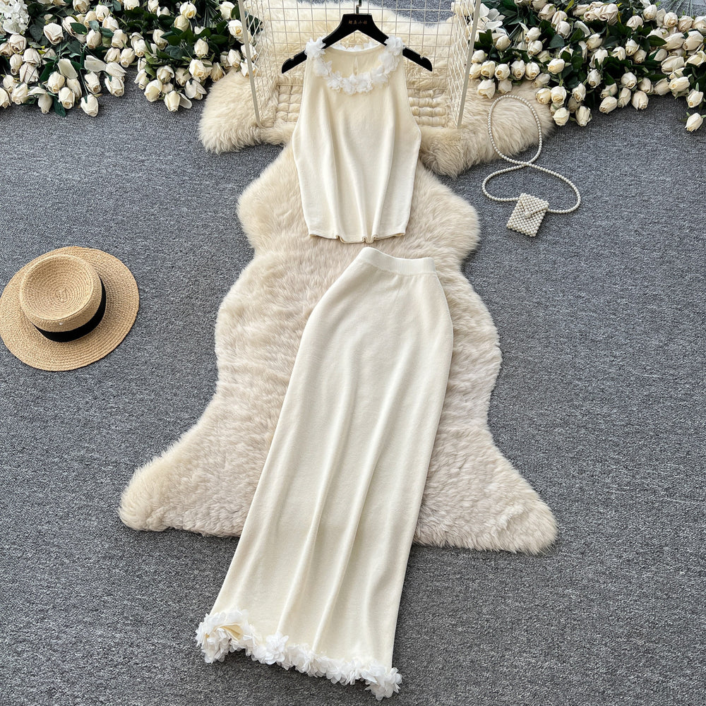 Light mature style vest skirt stereo flower suit women's summerfashioneasiest for match decoration two-piece setelegancesuit