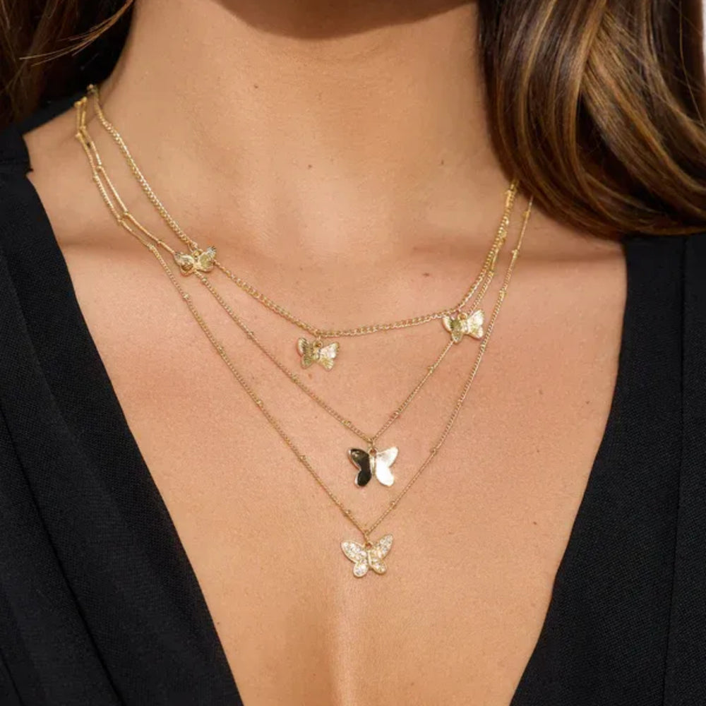 Wholesale metal butterfly choker necklace - new cross-border style, fresh & layered design, unique statement piece with diamond-studded pendant for women