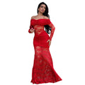 C7620 cross-border   fashion women's sexy off-the-shoulder lace bodycon dress
