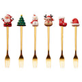 Christmas dessert fork and spoon 6-piece gift set - coffee stirring spoons, fruit forks, stainless steel cutlery - holiday gift