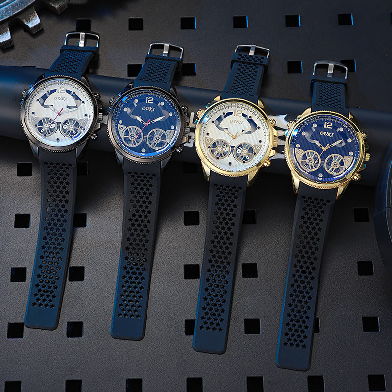 New hollow-out blue light watch, large dial men's quartz watch, trendy student men's wristwatch, cross-border watch