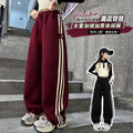 spring/autumn kids' fashion trousers: trendy straight-leg wide-leg pants for girls (mid-to-large size), loose-fit casual striped pants