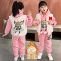 Girls' three-piece set: new  autumn/winter outfit - vest, kids' sweatshirt, fleece-lined, thickened, mid-to-large size, chanel-inspired style