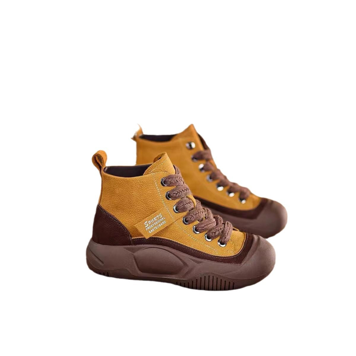 Fashion thick-soled soft leather high-top shoes for women's 2024 autumn new Korean version of versatile soft-soled women's casual sports shoes for women