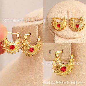 middle east and africa women's gold earrings, fashion jewelry earrings with red gemstone inlay, halloween gift