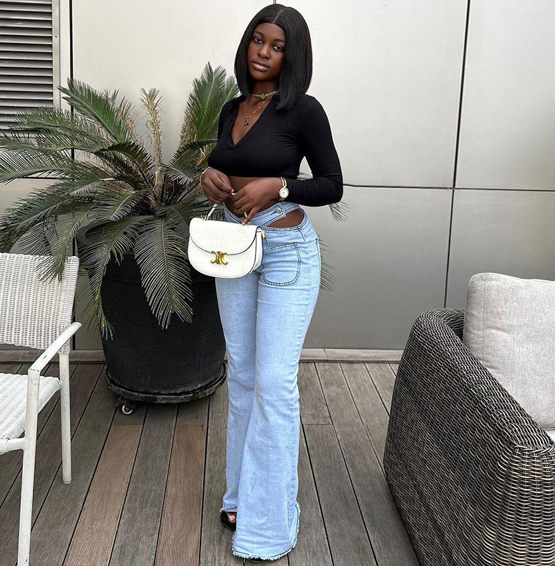 European and american style women's jeans -  foreign trade women's spring new fashion sexy high-waisted stretch casual pants