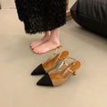 2024 summer new fashion pointed-toe stiletto sandals, french color-block low-cut high heels, open-back designer women's shoes