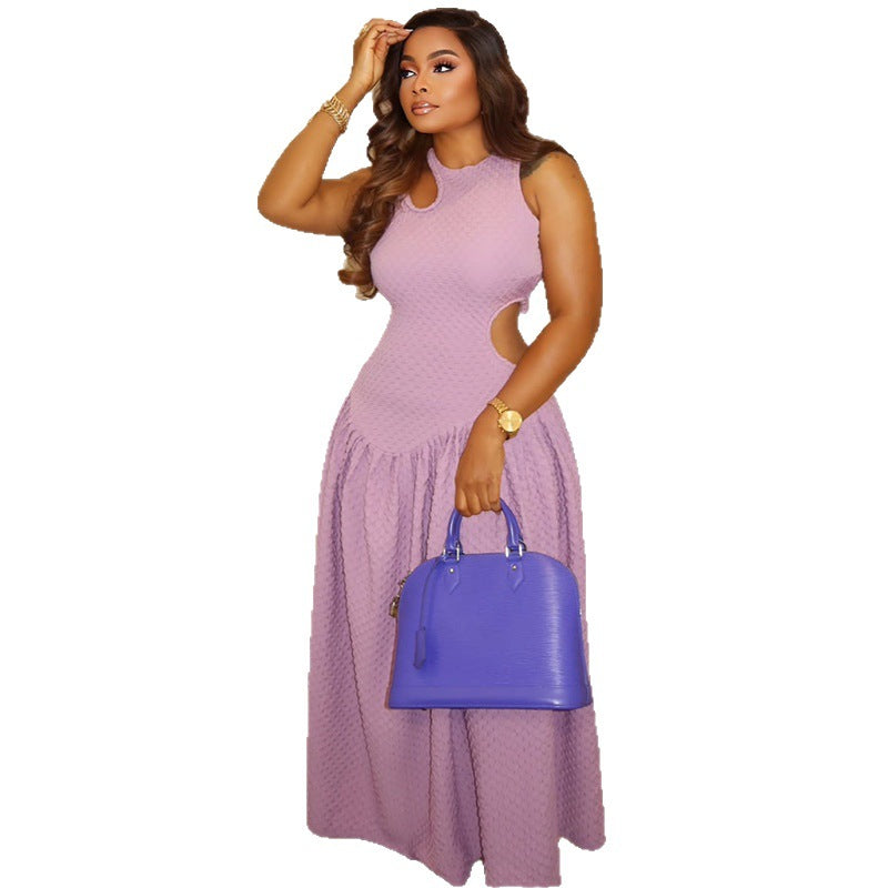European and american cross-border women's fashion:  spring new arrival - elegant and chic cutout high-waisted sleeveless purple maxi dress