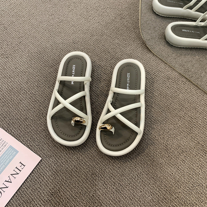 Thick sole toe sandals women's 2026 summernew arrivaloutwearfashionclassy fairy style cross beach sandals
