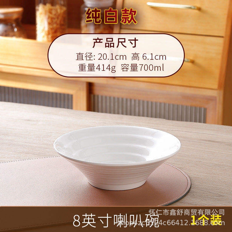 Restaurant gold thread thickened pure white japanese stylefor home thread double line horn hat ramen large soup noodle bowl can be added with word mark