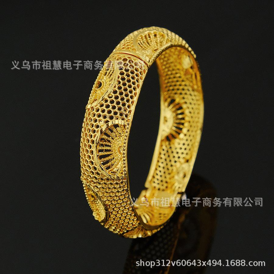 gold women's bangle - arabian luxury charm wide bracelet - nigerian wedding jewelry party gift