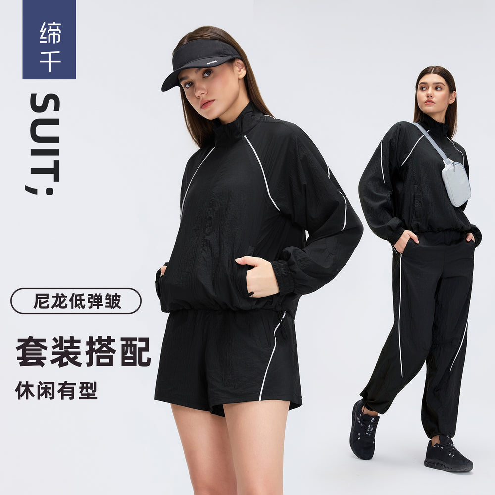 Spring/summer lightweight breathable zip-up jacket short training fitness outdoor casual running sports set for women