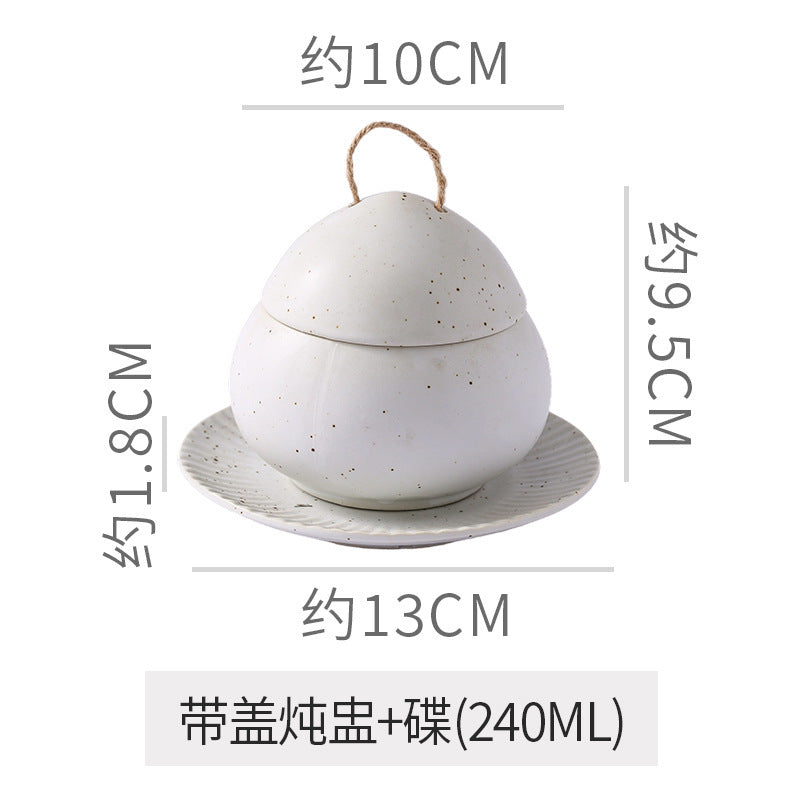 Japanese retro steamed egg cup, one-person soup cup, ceramic tableware, dessert bowl, bird's nest supplement, covered bowl, one-person stew cup