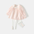 Baby autumn outfit set  new stylish girls' pink lace trim babydoll top and leggings two-piece set