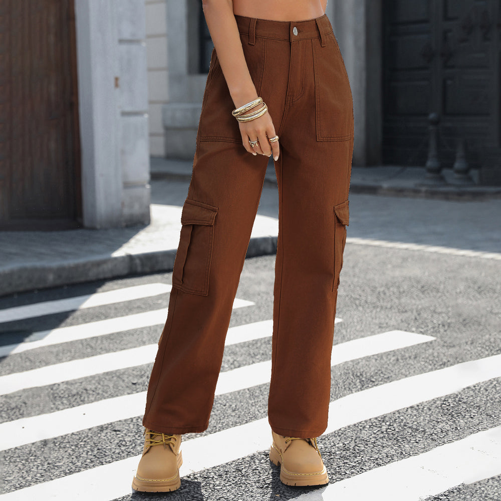 European and american cross-border e-commerce  independent site new streetwear fashion multi-pocket cargo straight-leg denim jeans for women