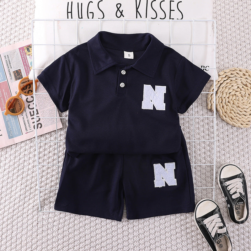 Kids' summer outfit set: 0-5 year old boys' polo shirt & lightweight short-sleeve tee - trendy two-piece set for infants and toddlers