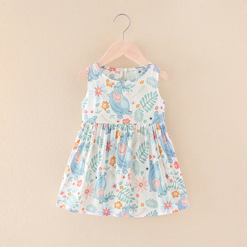 Summer cotton silk dress princess style for girls, toddler and children's wear, cute animal print viscose a-line dress, kids' dress