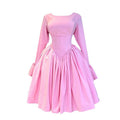 European and american women's clothing  summer new arrival: elegant round neck long sleeve tie-waist high waist a-line dress