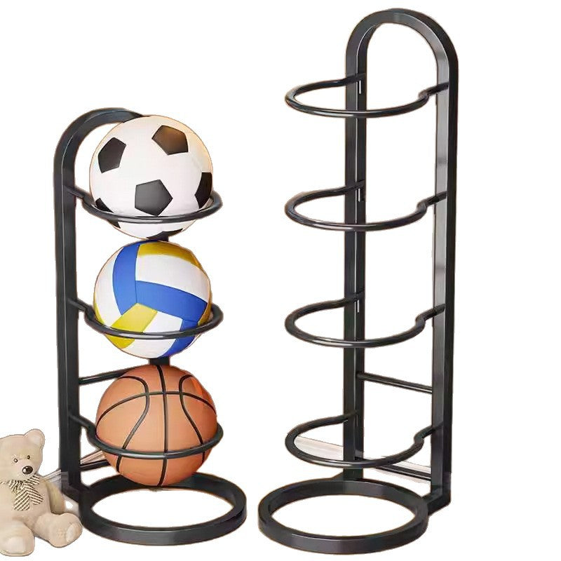 Basketball storage rack - home floor-standing foldable basketball hoop with soccer & volleyball storage - multi-tier sports ball organizer