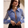 Amazon fashion  summer new design versatile elegant exquisite mesh patchwork denim top