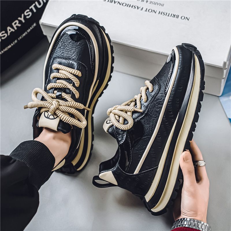 Men's shoes: 2025 spring new arrivals - breathable low-top dad shoes, versatile trendy chunky sole height-increasing sneakers, athletic casual footwear