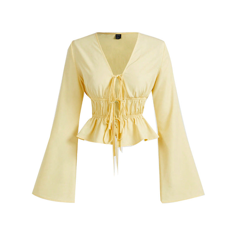 Customized lace-up long-sleeved shirts Cross-border   European and American temperament slim-fitting shirts Cardigan small batch processing