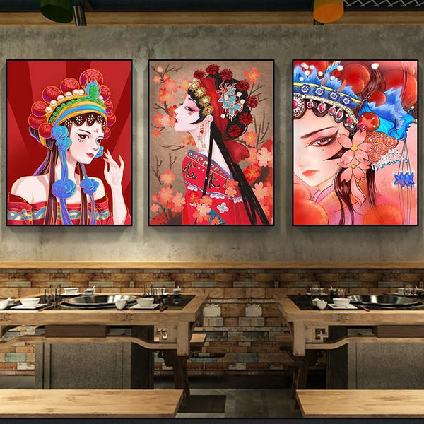 Peking Opera Huadan face mask decorative painting Chongqing hot pot restaurant Sichuan restaurant wall painting Chinese style and national tide figure mural