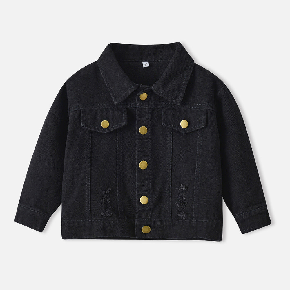wholesale children's clothing, foreign trade kids' outerwear, new spring and autumn styles for boys and girls, distressed casual jackets, denim tops