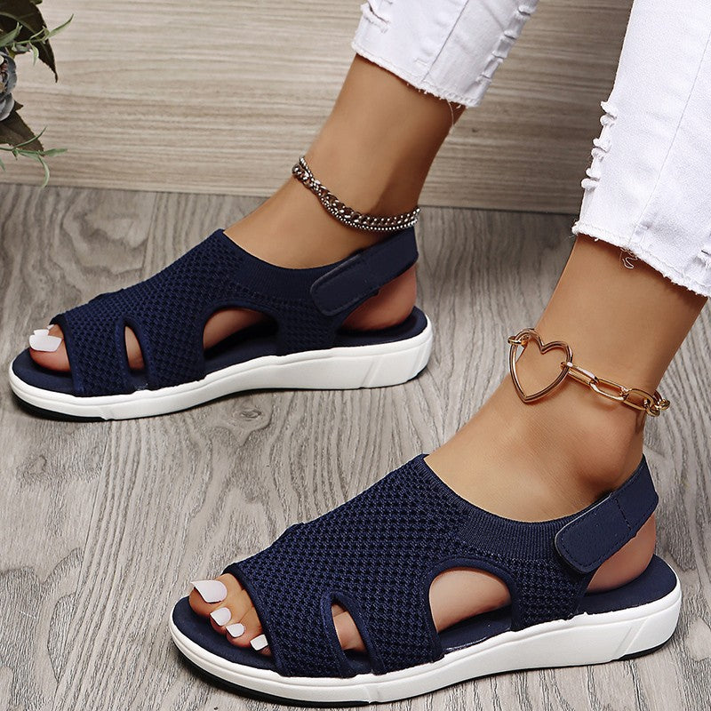 2024 summer new women's sandals  word sandals women's, large size elastic flying woven women's sandals 35-44 wholesale