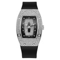 Whiskey barrel-shaped diamond-accented quartz watch - fashionable, trendy, and elegant women's silicone wristwatch - wholesale white