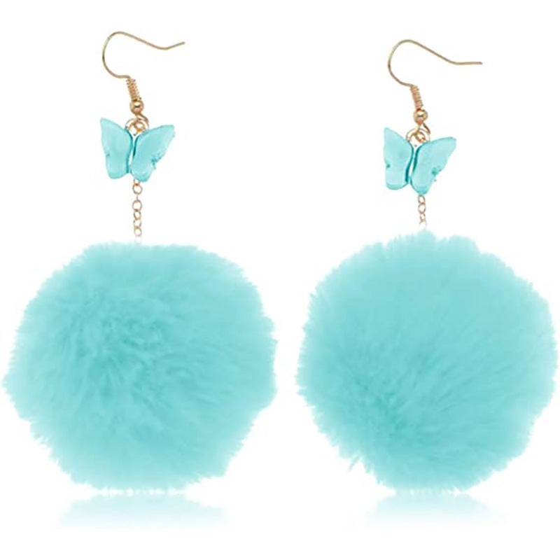 European and american cross-border new jewelry fashion mink stuffed ball pendant earrings european and american creative fall and winter butterfly earrings