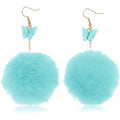 European and american cross-border new jewelry fashion mink stuffed ball pendant earrings european and american creative fall and winter butterfly earrings