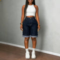 Fashionjeans women's dark original cow hem half length pants american casualhigh waiststraight-legloose denim half length pants
