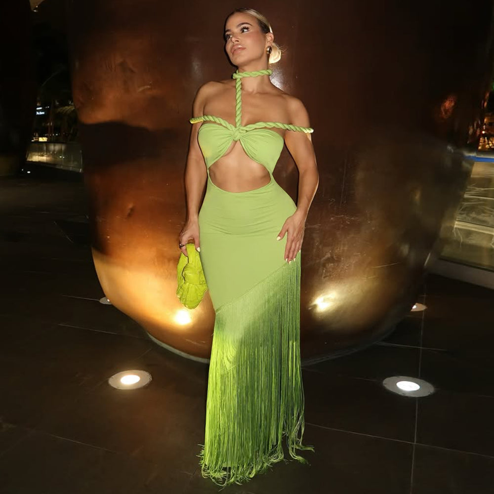 Hot-selling  fashion: european and american summer dresses - tassel trim, bandage strapless dress, new arrival