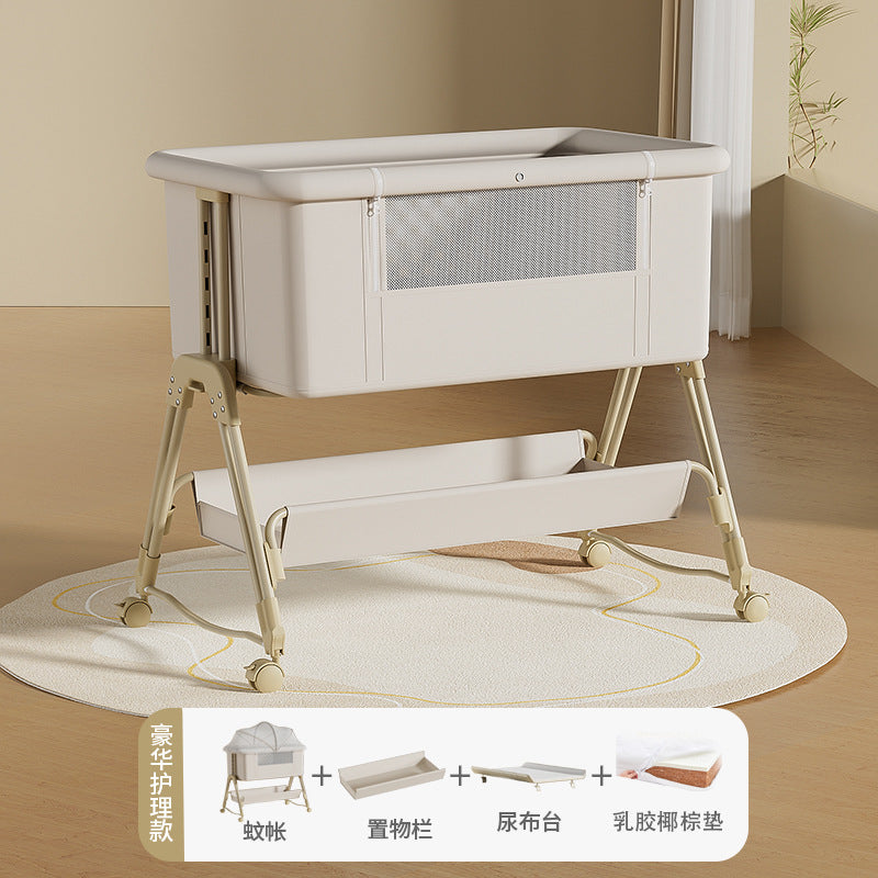 Baby crib: portable, foldable, multi-functional, adjustable height, seamless splicing, newborn-sized bassinet