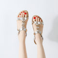 New summer flat heel retro ethnic open-toe sandals women's plus size beach shoes studded sandals